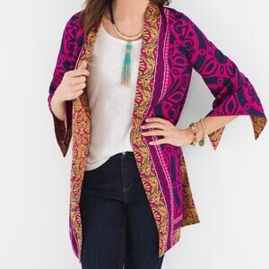 Chico's NWOT Satin Paisley Printed Reversible Open Front Kimono Duster Jacket